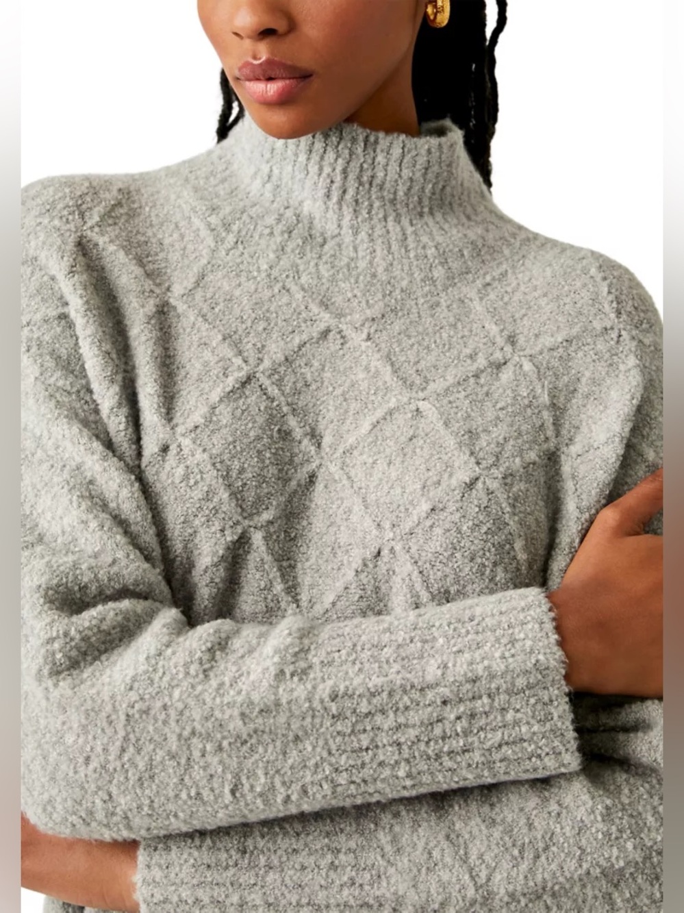 Free People Mock Turtleneck Diamond-Texture Jaci Sweater Dress - Size XS